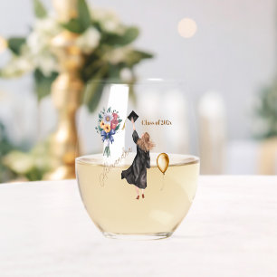 Elegant Watercolor Graduate Girl Stemless Wine Glass