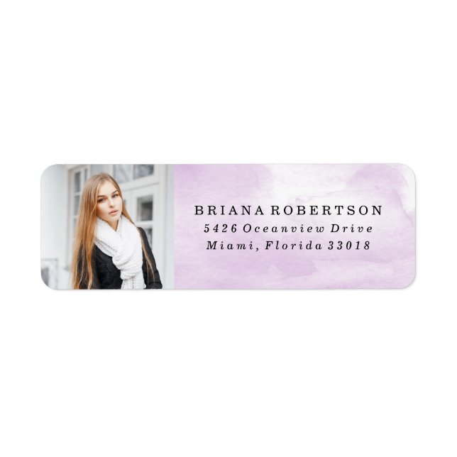 Elegant Watercolor Graduation Photo Address Labels (Front)