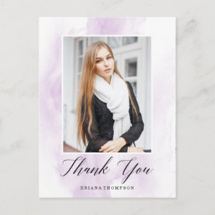 Elegant Watercolor Graduation Photo Thank You Postcard