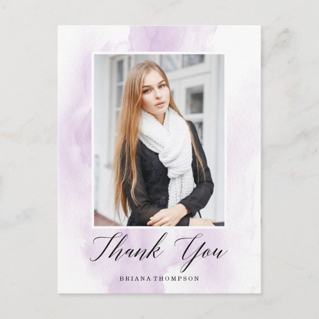 Elegant Watercolor Graduation Photo Thank You Postcard (Front)