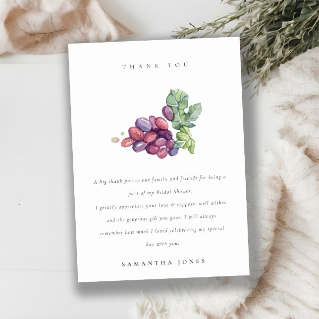Elegant Watercolor Grape Foliage Bridal Shower  Thank You Card (Creator Uploaded)