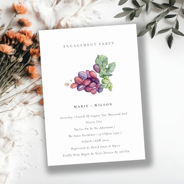 Elegant Watercolor Grape Foliage Engagement Invite (Creator Uploaded)
