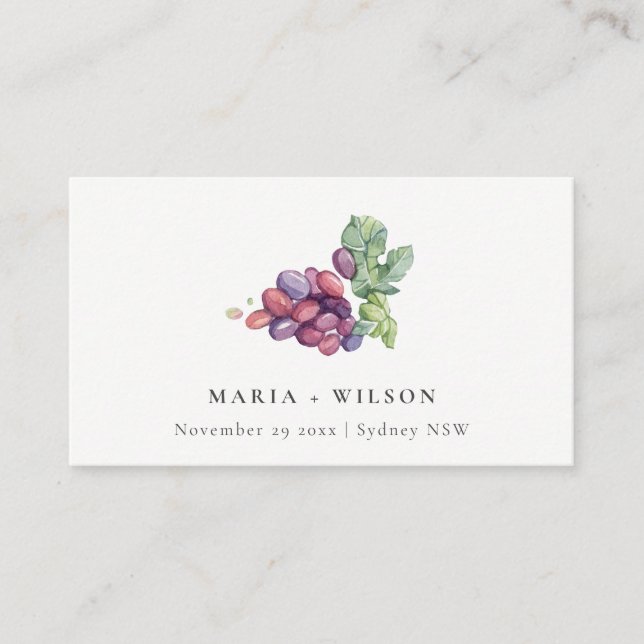 Elegant Watercolor Grape Foliage Rustic Wedding Place Card (Front)
