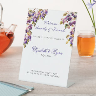 Elegant Watercolor Grape Vine Winery Wedding Pedestal Sign