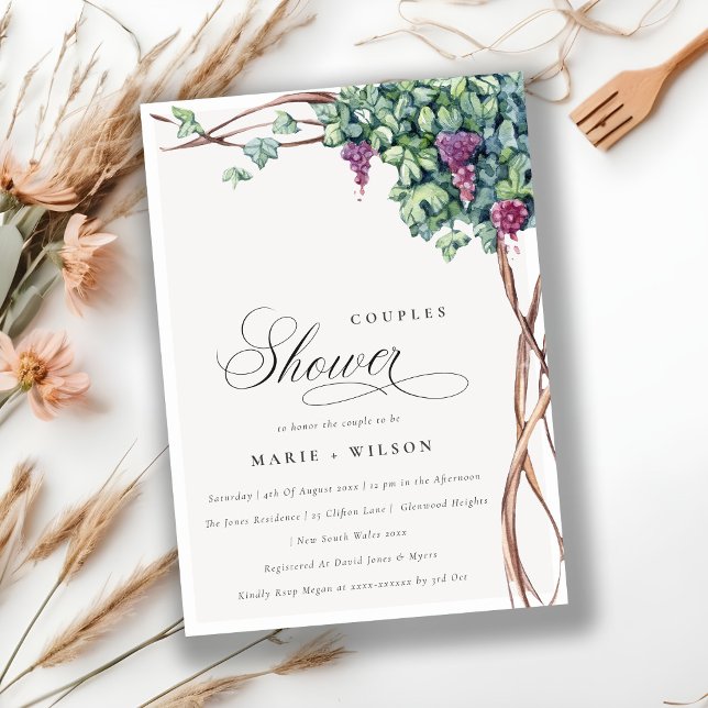 Elegant Watercolor Grapevine Couples Shower Invite (Creator Uploaded)