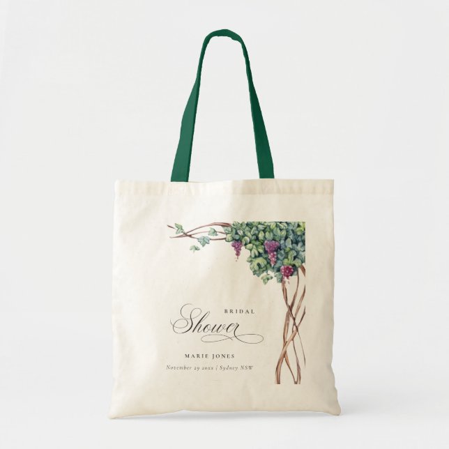 Elegant Watercolor Grapevine Foliage Bridal Shower Tote Bag (Front)
