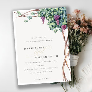 Elegant Watercolor Grapevine Vow Renewal Invite