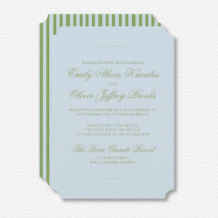 Elegant Watercolor Green Blue Stripe Wedding  Invitation