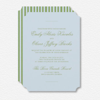 Elegant Watercolor Green Blue Stripe Wedding Invitation