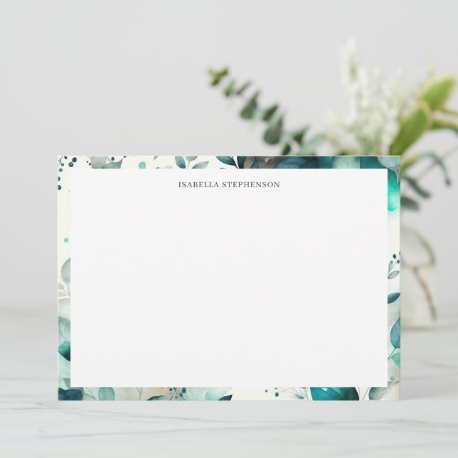 Elegant Watercolor Green Botanical Personalised Thank You Card (Standing Front)