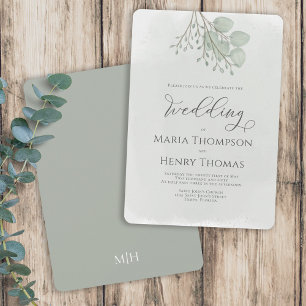 Elegant Watercolor Green Eucalyptus Leaves Foliage Invitation