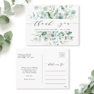 Elegant Watercolor Green Foliage Thank You Postcard