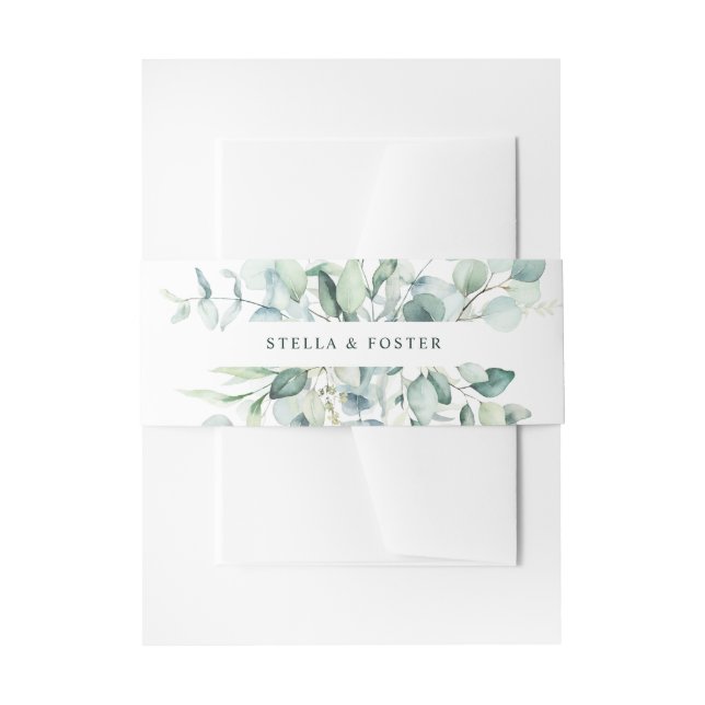 Elegant Watercolor Green Foliage Wedding Invitation Belly Band (Front Example)
