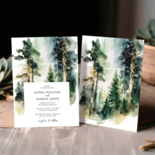 Elegant Watercolor Green Forest Wedding Invitation