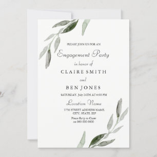 Elegant Watercolor Green Leaf Engagement Party Invitation