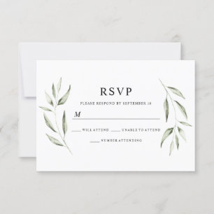 Elegant Watercolor Green Leaf Wedding RSVP Card
