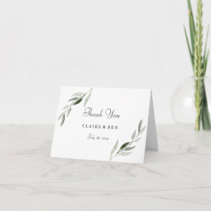 Elegant Watercolor Green Leaf Wedding Thank You
