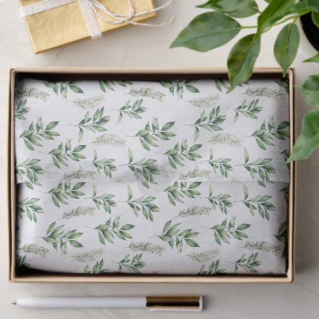 Elegant Watercolor Green Leaves Botanical Holiday Tissue Paper (Creator Uploaded)
