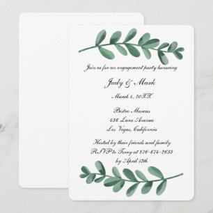 Elegant Watercolor Green Leaves Engagement Party Invitation