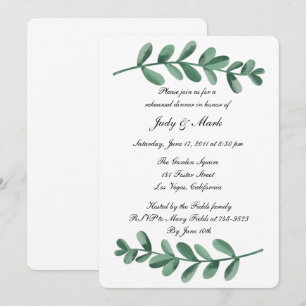 Elegant Watercolor Green Leaves Rehearsal Dinner Invitation