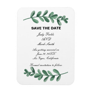 Elegant Watercolor Green Leaves Save The Date Magnet