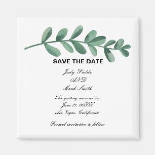 Elegant Watercolor Green Leaves Save The Date Magnet