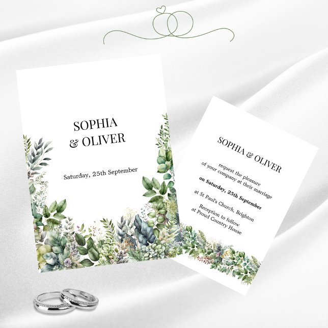 Elegant Watercolor Green Leaves Wedding All In One Invitation (Creator Uploaded)