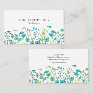 Elegant Watercolor Green Wildflower   Business Card