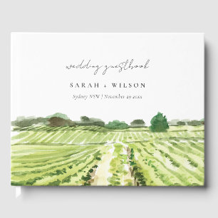 Elegant Watercolor Green Winery Vineyard Wedding  Guest Book