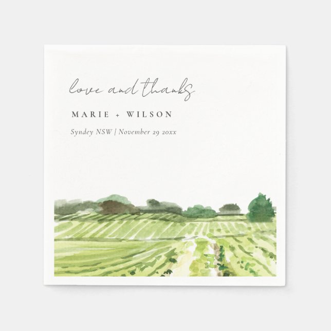 Elegant Watercolor Green Winery Vineyard Wedding Napkin (Front)