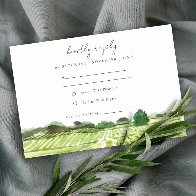 Elegant Watercolor Green Winery Vineyard Wedding RSVP Card (Creator Uploaded)