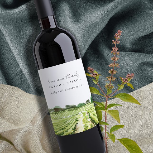 Elegant Watercolor Green Winery Vineyard Wedding Wine Label (Creator Uploaded)