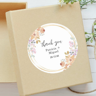 Elegant Watercolor Greenary Leaf wedding Thank You Classic Round Sticker