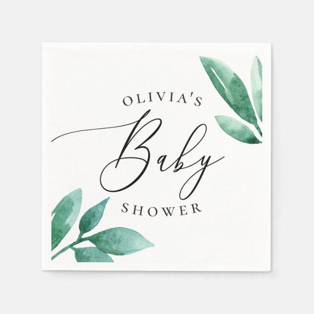 Elegant watercolor greenery botanical baby shower napkin (Front)