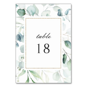 Elegant Watercolor Greenery Botanical Wedding Table Number