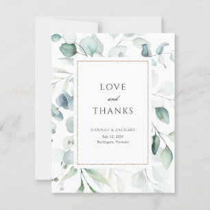 Elegant Watercolor Greenery Botanical Wedding Thank You Card