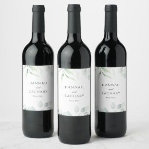 Elegant Watercolor Greenery Botanical Wedding Wine Label