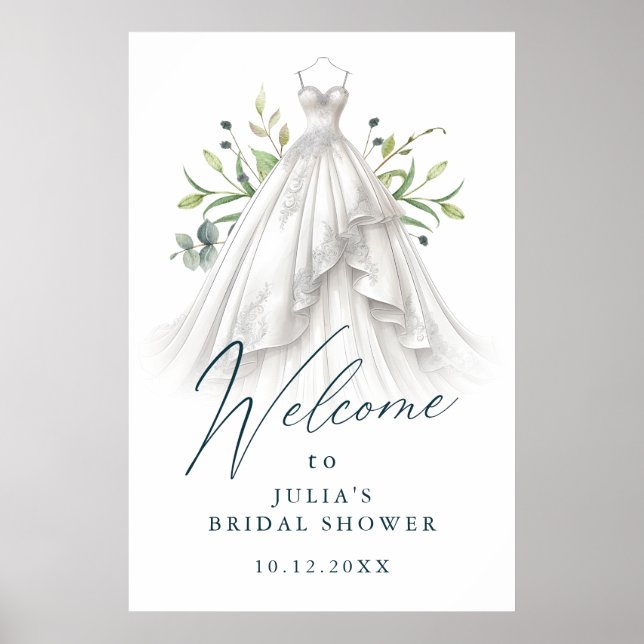 Elegant Watercolor Greenery Bridal Shower Welcome Poster (Front)