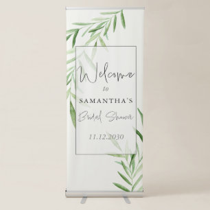 Elegant Watercolor Greenery Bridal Shower Welcome Retractable Banner