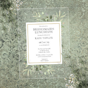 Elegant Watercolor Greenery Bridesmaids Luncheon Acrylic Invitations