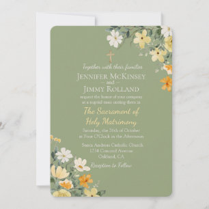 Elegant Watercolor Greenery Catholic Nuptial Mass Invitation