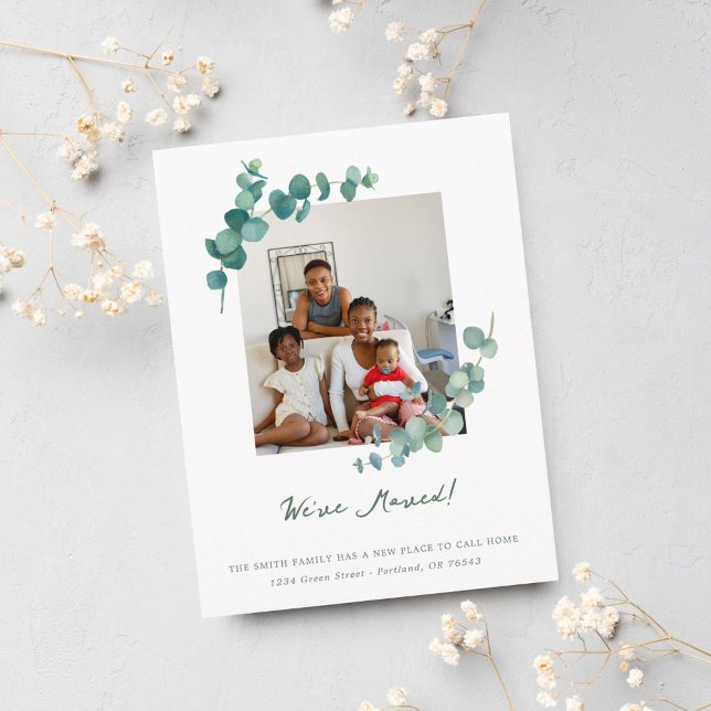 Elegant Watercolor Greenery Change of Address Postcard (Creator Uploaded)