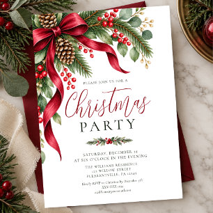 Elegant Watercolor Greenery Christmas Party Invitation