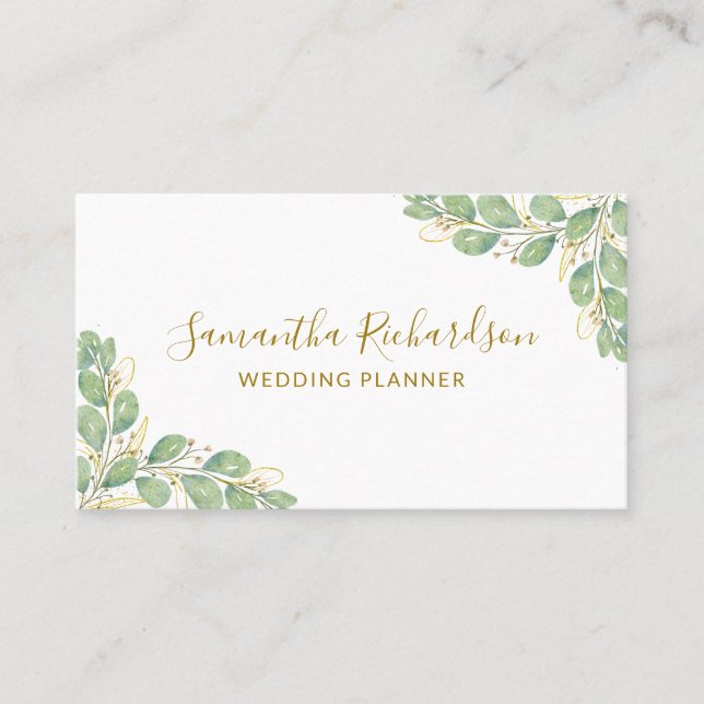 Elegant Watercolor Greenery Eucalyptus Business Card (Front)