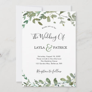 Elegant Watercolor Greenery Eucalyptus Wedding Invitation