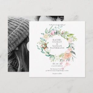Elegant Watercolor Greenery Floral Photo Wedding Invitation