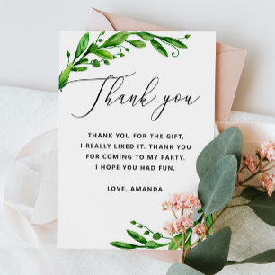 Elegant watercolor greenery floral script birthday thank you card