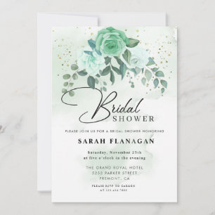 Elegant Watercolor Greenery Flowers Bridal Shower Invitation