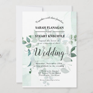 Elegant Watercolor Greenery Flowers Wedding Invitation