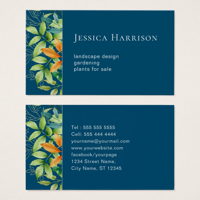 Elegant Watercolor Greenery Foliage Botanical Blue (Front & Back)